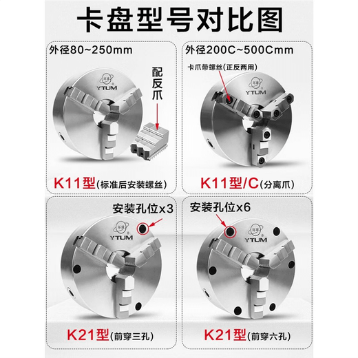 MPPMCK global brand three-jaw chuck self-centering 80125130160200250320 lathe machine tool three-grip precision high-precision global brand K11-800D separation claw + pull