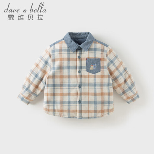 DAVE&BELLA children's quilted shirt winter new style boy's cotton jacket baby boy's warm top casual children's shirt plaid in stock 80 cm (recommended height 73-80cm)