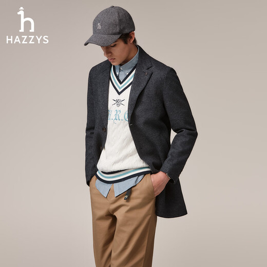 Hazzys Herren Winter Wolljacke Pendler Wollmantel Wollmantel Herren ABSZH0BDH22 Dunkelblau DN M (170/92A 46)