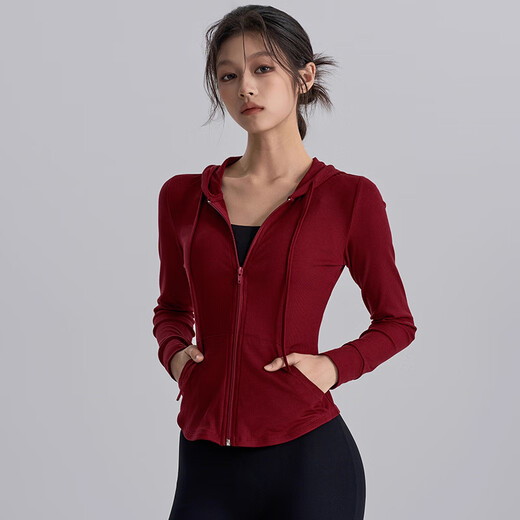 LULUUVTTOH Hooded Yoga Wear Women's Outer Cover 2025 New Slim Fit Advanced Running Pilates Sports Top Anchor Red S