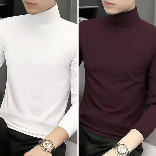 Septwolves 2 pieces Modal half turtleneck long-sleeved T-shirt for men spring and autumn thin slim fit inner shirt mid-collar autumn coat for men German velvet thermal top black (single pack) XL 175 (120-135) Jin Jin is equal to 0.5 kg