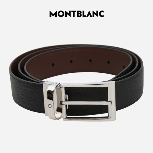 万宝龙MONTBLANC 梯形镀钯针扣黑棕双面皮带/腰带3.5cm 118436 礼物