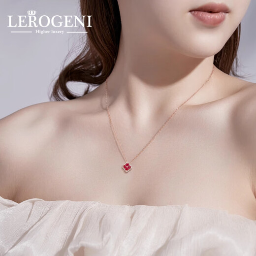 Lirokini necklace for women 18k color gold four-leaf clover ruby pendant high-end jewelry Valentine's Day birthday gift for girls 18k gold diamond ruby necklace brand gift box