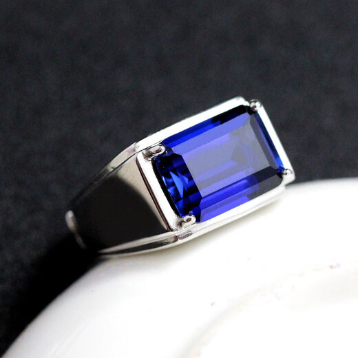 Bhiodha men's ring real silver inlaid with tanzanite blue gemstone men's rectangular ring