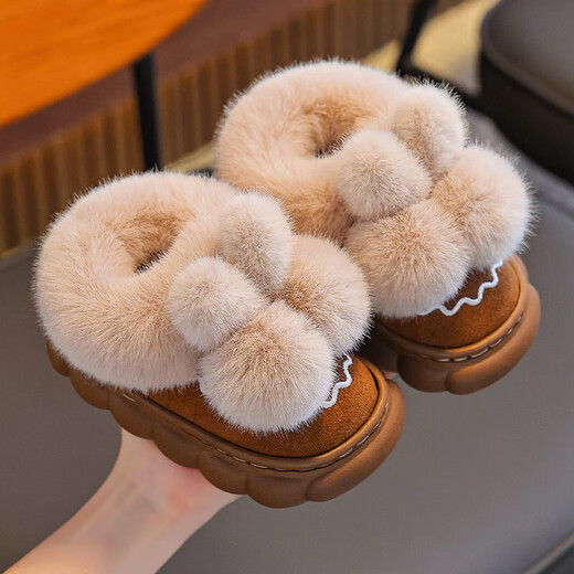 Winter children's cotton slippers bag with heel for boys and girls indoor non-slip warm plus velvet cotton shoes for babies medium and large children's wool slippers Upgraded version of melon red bag heel 12 28/29 size (inner length 17CM suitable for feet 16