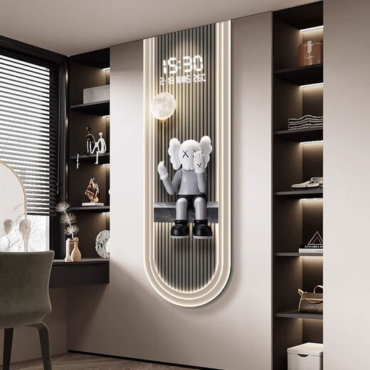 Elektronische Uhr Hängende Wand Langstreifen modernes Licht Luxus Wohnzimmer Wanli Wanduhr gewalttätiger Bär High-End-Eingang vertikaler Streifen Dekoration 14699 [mit digitaler Displayuhr] 60*180 cm x reguläres Malerei ohne leichten Stil [digitaler Display-Bildschirm + Power Bank Bank