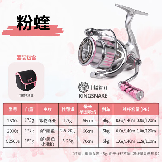Chi-Blade Pink Viper's standard close-packed 18-lane spinning wheel, Viper's first and second generation carbon fiber micro-object shallow line cup fishing reel, Luya Fishing Reel Standard close-packed 18-lane C2500s (pink wheel bag included)