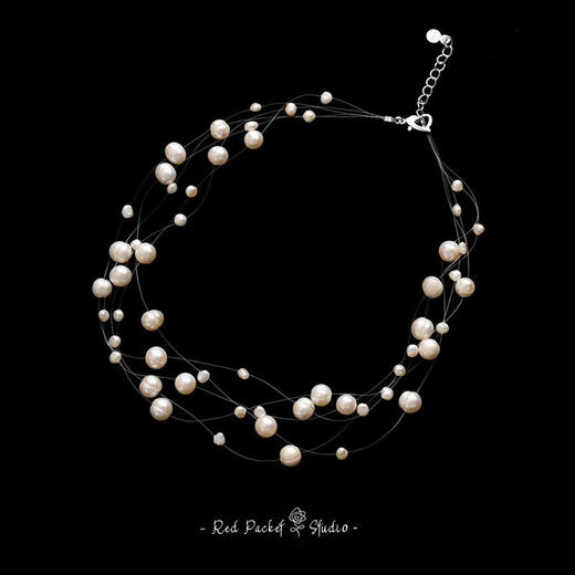 Red Pocket French Antique Natural Freshwater Pearl Necklace with Multi-layered Side-by-side Gypsophila Clavicle Galaxy Fantasy Necklace with Side-by-side Wrapped Style