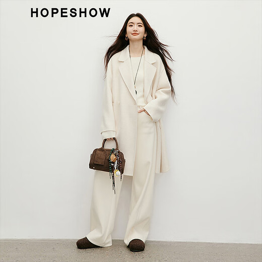 Red sleeve high-end double-sided woolen coat 2025 winter new women's clothing Quiet luxury and smart sense 100% sheep wool coat Ash 056 L