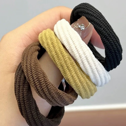 INS Korean style simple bold high elastic hair tie basic solid color headband women's hair rope rubber band hair tie hair accessories coffee color towel ring flower pattern random-10 pieces
