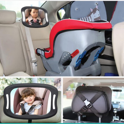 Qixun Car Baby Rearview Mirror Baby Auxiliary Observation Mirror Child Safety Seat Reverse Mirror Universal LED Light Remote Control Black (360 Degree Rotation)