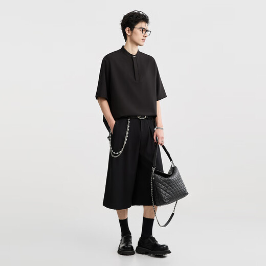 Earl Zall cool Henry collar Earl Zall summer small stand-up collar short-sleeved POLO shirt men's loose quick-drying anti-wrinkle T-shirt Sea Salt White M