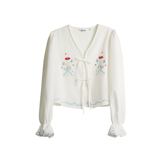 Olrain Ou Ruier new women's autumn French retro fresh embroidered short shirt white shirt white XL