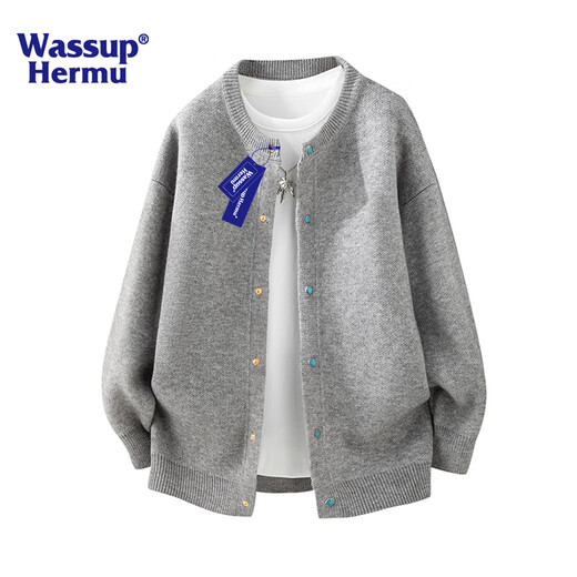 WASSUP HERMU Official Sweater Men's Autumn and Winter Korean Style Lazy Style Casual Cardigan Jacket Business Youth Commuting Sweater Gray XL (Recommended 120-150 Jin Jin equals 0.5 kg)