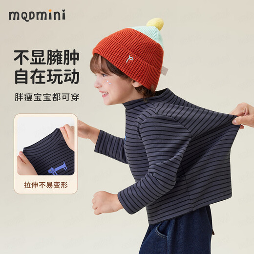MQDMINI children's clothing children's velvet bottoming shirt half turtleneck T-shirt for boys and girls colorful striped top antibacterial winter clothes