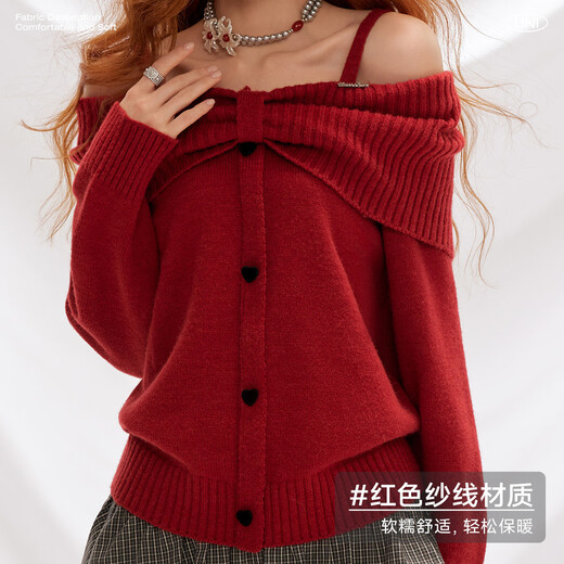 UNIFREE Pure Desire Gentle Wool Sweater Women's 2025 Autumn and Winter New One-shoulder Sweet and Age-Reducing Red One Size