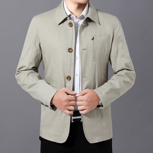 MONTAGUT French jacket men's spring and autumn pure cotton short windbreaker business casual middle-aged dad men's top jacket light khaki M 170 suitable 100-115Jin Jin equals 0.5 kg