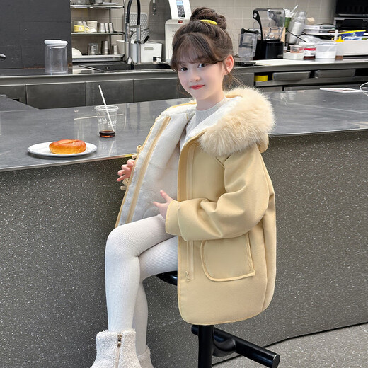 G.DUCKKIDS little yellow duck girls' coat autumn and winter children's medium-length woolen coat medium and large children's thickened girls' woolen coat yellow 140 size 9~10 years old 130-140cm