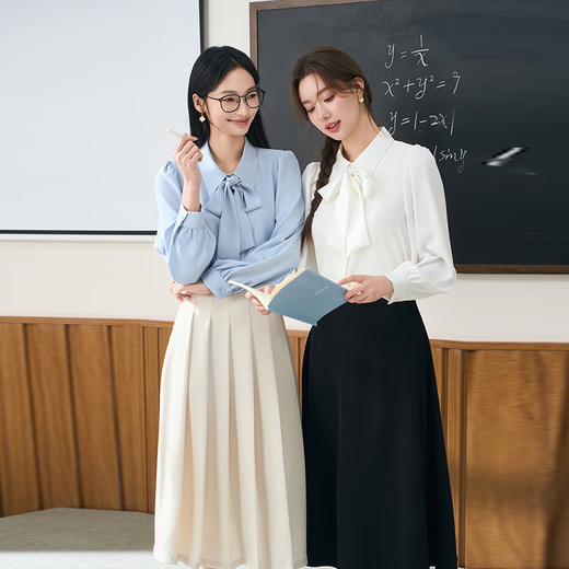 Lady Bird white bow shirt women's career exam public education interview wear commuting formal wear inner shirt chiffon top