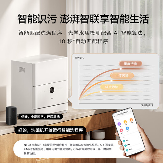Mijia Xiaomi desktop dishwasher 5 sets S2 maternal and infant grade certified ultra-thin body decontamination integrated 80 hot air drying intelligent dirt recognition APP control QMDW0502M