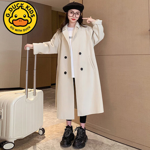 G.DuckKids Girls 'Veste en tweed Spring and Automn Style 2024 Nouveau manteau cachemire double face à la mode Hiver Black Bracker Black 160 cm
