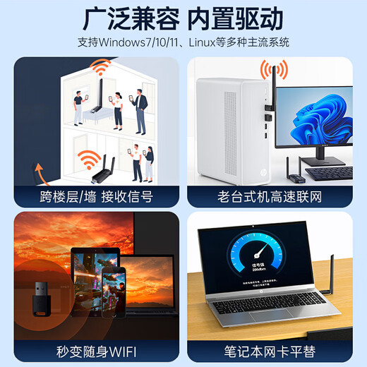 惠普USB无线网卡WiFi6智能免驱AX900无线WiFi接收器5G双频台式机笔记本电脑专用主机网络发射器 【AX1800M双频】双天线-千兆网卡全屋覆盖