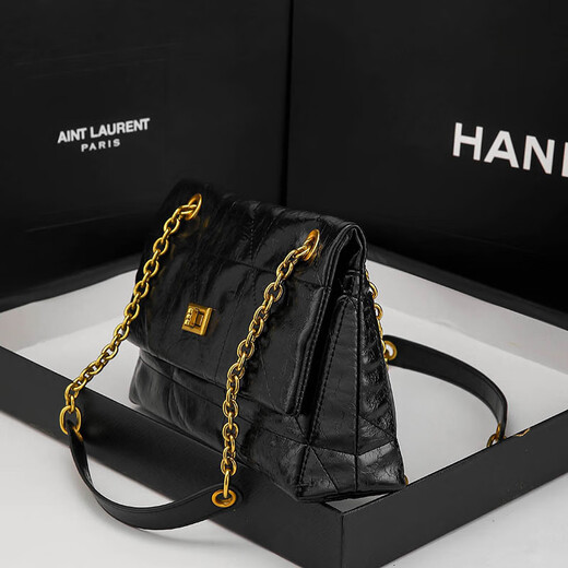 MOSPOKE light luxury brand genuine leather bag women's bag retro shoulder bag folding bag high cargo large capacity crossbody bag Y buckle black