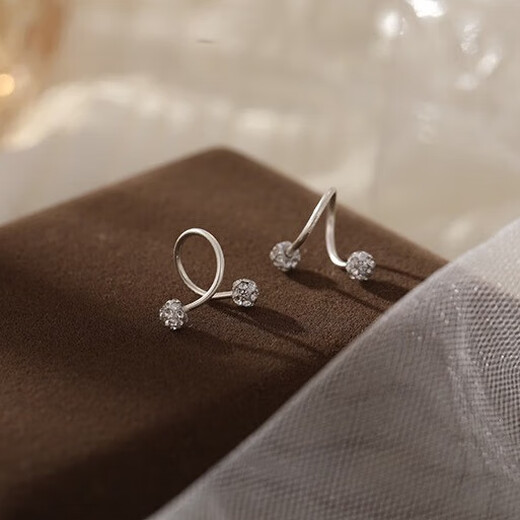 沄汧999 sterling silver earrings earrings birthday gifts for girls 2025 new temperament high-end jewelry silver jewelry S999 spiral rod full diamond ball earrings pair