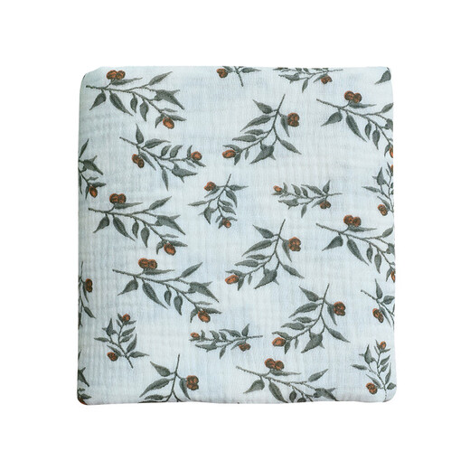 Ins style Nordic pastoral small floral pure cotton double layer crepe fabric baby bath towel cover blanket saliva towel diy fabric lemon fruit (half meter price)_135 width