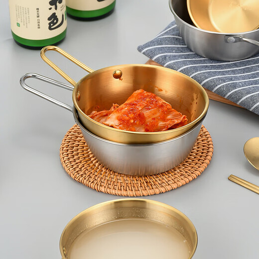 304 stainless steel Korean rice wine bowl, rice bowl, rice wine bowl with handle, special hot and cold wine bowl for restaurants, cooking bowl 304 rice wine bowl - with single handle - natural color 13CM