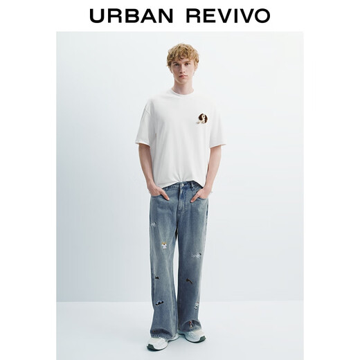 UR2026 Spring New Men's Denim Revival Fun Embroidered Denim Trousers UUV850026 Gray Blue 31