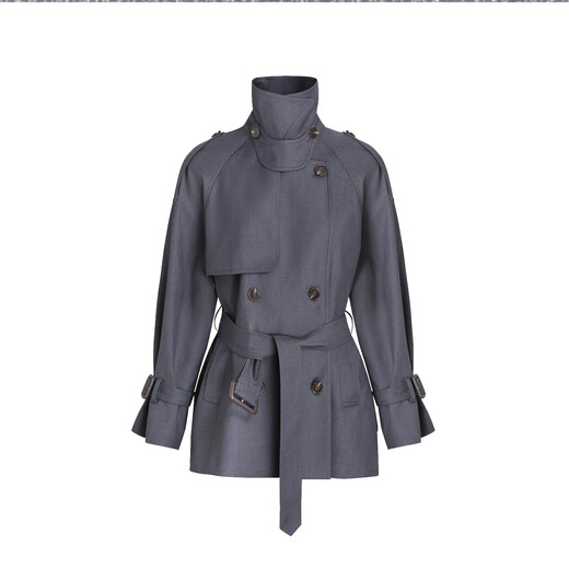 Fano studios Fan Luo Fano urban modern light drape classic raglan sleeve double breasted short windbreaker jacket for women 2025 autumn floral gray ready stock S