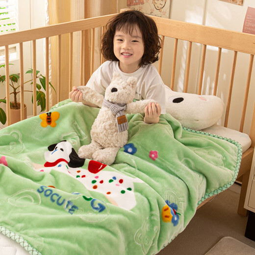 Double-layer thickened Raschel blanket, children's blanket, kindergarten lunch nap blanket, small blanket, office leggings and shawl blanket, Shiba Inu Paradise-Blue Gray Category A Maternal and Infant Grade 100*120cm Category A Children's Blanket