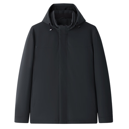 Shanshan Men's Cotton Short Autumn and Winter Hooded Warm Wool Lined Solid Color Business Daily Commuting Top Jacket