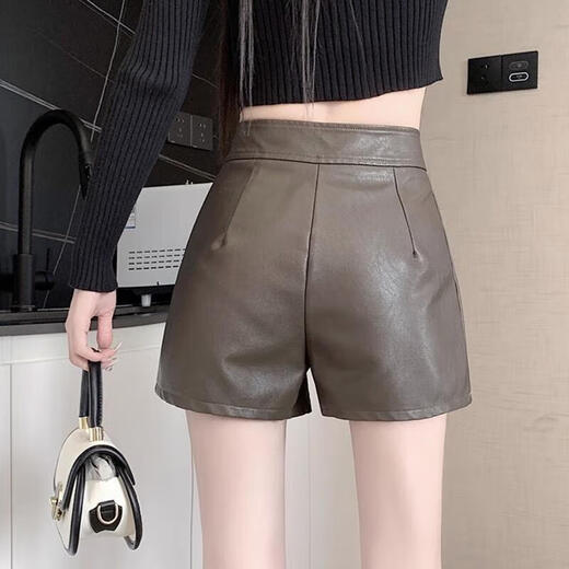 New small leather shorts for women in autumn and winter, new black American shorts, versatile high-waisted A-line European goods, black XL (recommended 115-125 Jin Jin equals 0.5 kg)