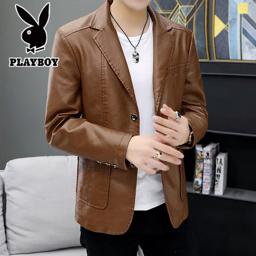 Мужской костюм и кожаная куртка Playboy (PLAYBOY) Весна и осень Модная мужская куртка в корейском стиле большого размера Красивая одежда Haining из искусственной кожи SL 937 Темно-зеленый Весна и осень Без бархата XL От 130 до 145 Джин Джин равен 0,5 кг