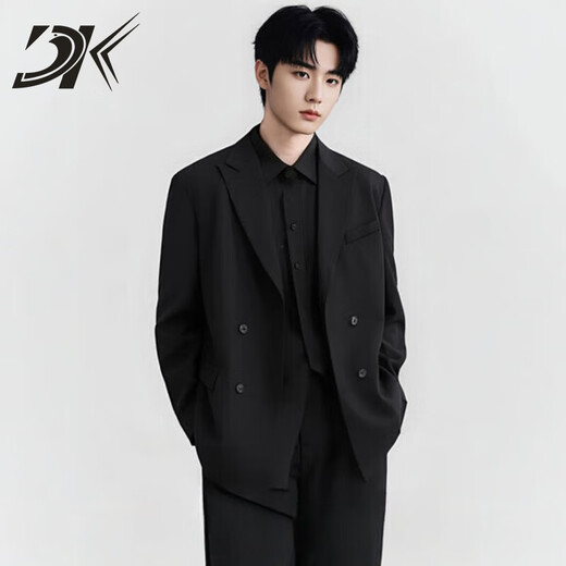 DK Brand Men's Suit Suit Men's Loose Handsome Suit Casual Engagement Dress Wedding High-Quality Jacket Men Forest Black Jacket + Pants + Black Shirt XL