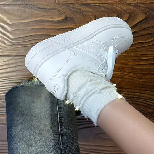 Chaussures féminines Kappa Chaussures selles épaisses pour femmes 2025 Automne Nouvelle semelle douce Chaussures décontractées pour les femmes Sports polyvalents Chaussures blanches pour femmes Egret White 38 (235 mm)