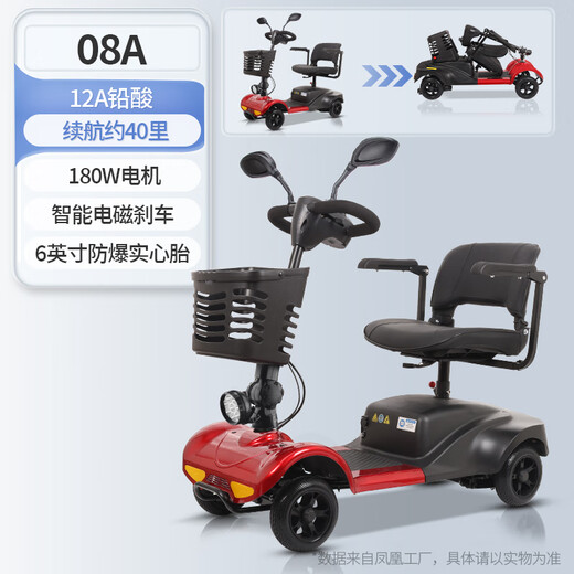 Phoenix electric scooter for the elderly four-wheeled four-wheeled car for the elderly household foldable moped scooter 08A 12ah lead-acid + about 40 miles + 180W