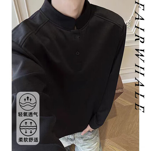 Autumn popular popular Henry collar sweatshirt for men and women heavyweight long-sleeved T-shirt bottoming shirt trendy high-end polo shirt for men white 2XL recommended 145-160Jin Jin equals 0.5 kg