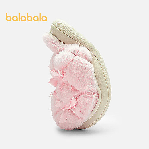 Balabala children's cotton slippers for girls and babies 2025 new autumn and winter cotton shoes plus velvet indoor home shoes with bow pink 60001 31 (foot length 18.8-19.2/inner length 20.4)