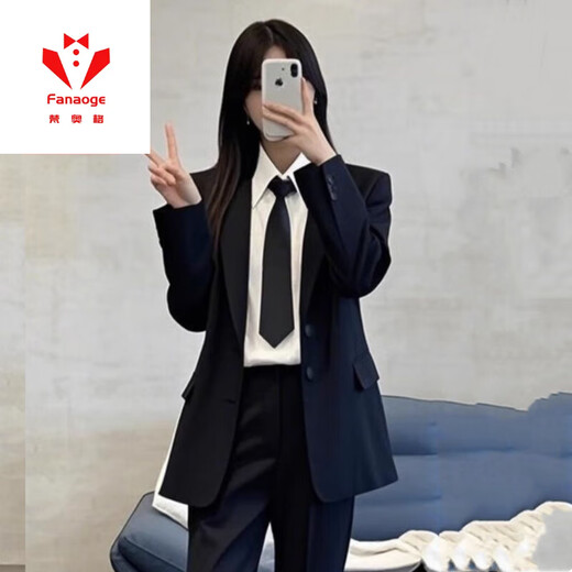 FANAOGE black suit suit for women spring and autumn new style college defense interview professional suit student union formal workwear tie + suit + white shirt + pants four-piece suit L recommended 110-120 Jin Jin equals 0.5 kg Urgent items will be sent on the same day - contact customer service for SF Express