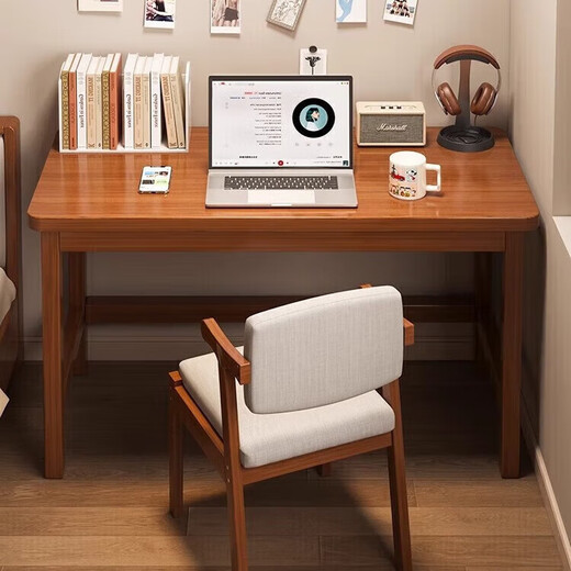 All solid wood home desk, student study desk, bedroom wall computer desk, small apartment simple desk, imported pine wood - single table, solid wood color 100CM, door-to-door delivery