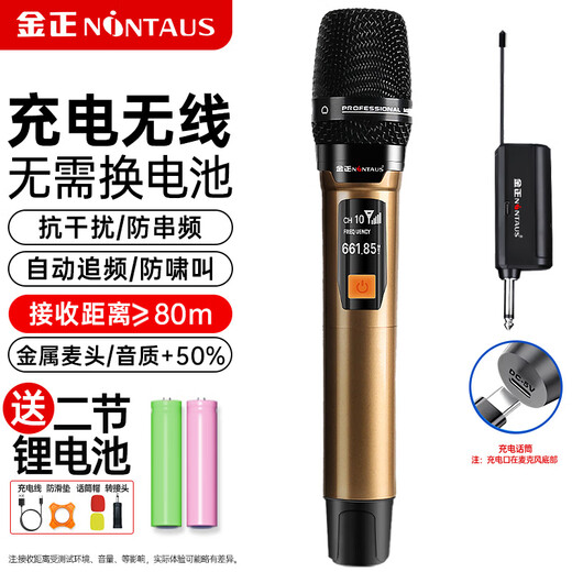 NINTAUS wireless microphone one-to-two home KTV professional karaoke singing microphone teaching stage conference hosting performance special handheld wireless microphone OK-12D gold