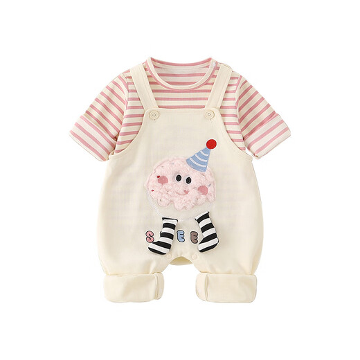 G.DUCKKIDS Little Yellow Duck Girls Suit Autumn 25 Baby Single Layer Striped Long Sleeve Overalls Infant and Toddler Split Two-piece Set Pink 73cm