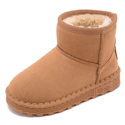 Pull back children's snow boots winter style girls' shoes boys' warm plus fleece cotton shoes WBNJS0375 camel 36