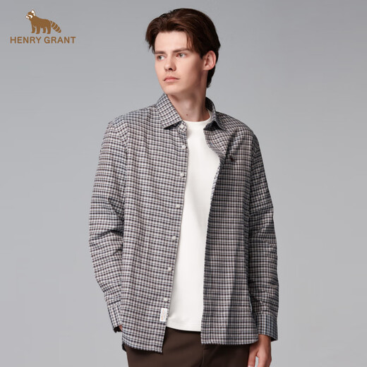 HENRY GRANT Henry Grant men's embroidered men's outdoor plaid shirt autumn and winter top long-sleeved houndstooth short blue (QSC244150U211) 44 (165/84A)