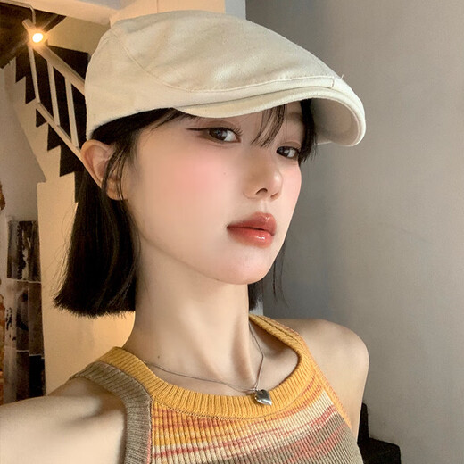 Shijanu British style retro progressive hat for women in spring and autumn, versatile reverse-wearing beret, fashionable large head circumference, showing face, black M (56-58cm)