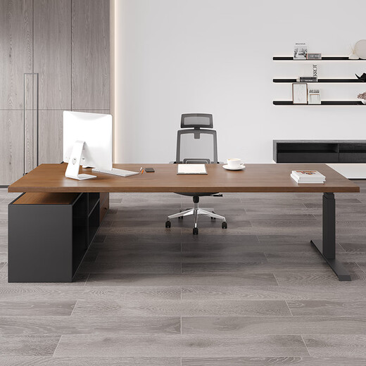 Osladen solid wood electric lift table boss desk desk workbench chairman manager computer desk executive desk with side cabinets imported New Zealand pine 180 80 4.5cm thick