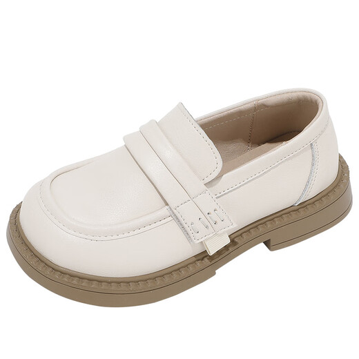Shepherd Niu (MUTONGNIU) girls' shoes, children's small leather shoes, new spring and autumn soft-soled genuine leather baby British style single shoes, black, off-white, 25, inner length of the shoe 16.2CM, foot length about 15.4
